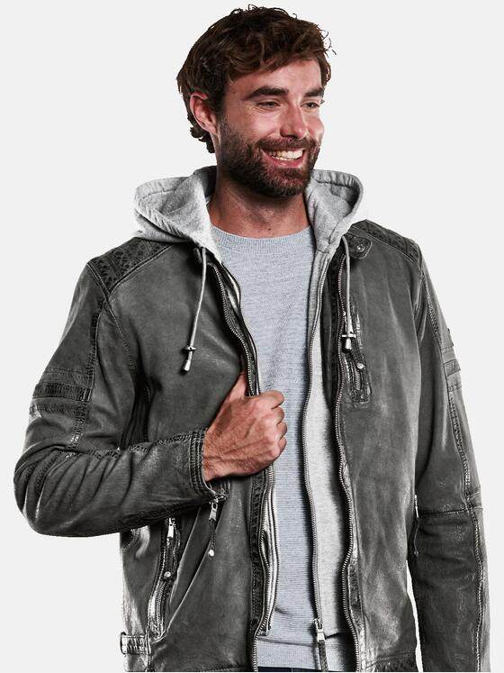 engbers Herren Lederjacke mit abnehmbarer Kapuze Dunkelgrau 33309