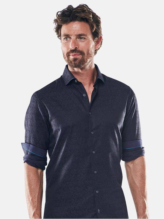 ENGBERS GERMANY Herren Gemustertes Langarmhemd aus Baumwolle Saphirblau 30531