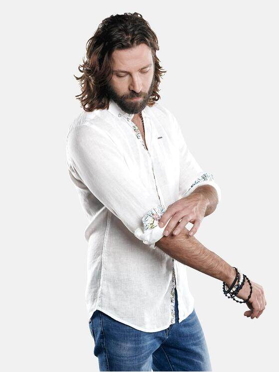 emilio adani Herren Sommerliches Leinenhemd mit stylischen Kontrastdetails Weiß 29919