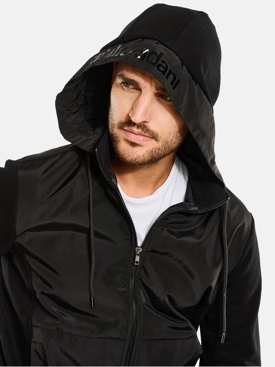 emilio adani Herren Sweatjacke mit abnehmbarer Kapuze Schwarz 34114