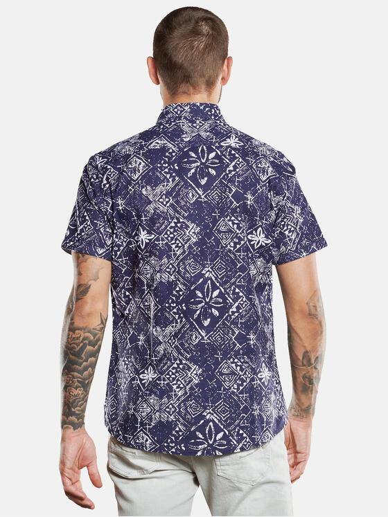 emilio adani Herren Kurzarm-Hemd mit All-Over-Print Blau 33403