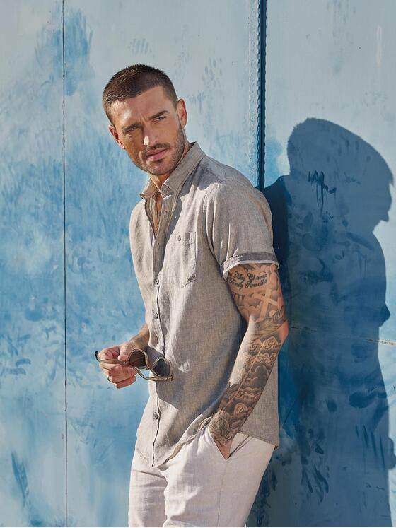 emilio adani Herren Kurzarm-Hemd gestreift Beige 34957