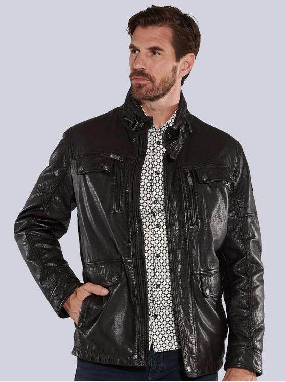 ENGBERS GERMANY Herren Lederjacke mit innovativer Warenoberfläche Braun 35440