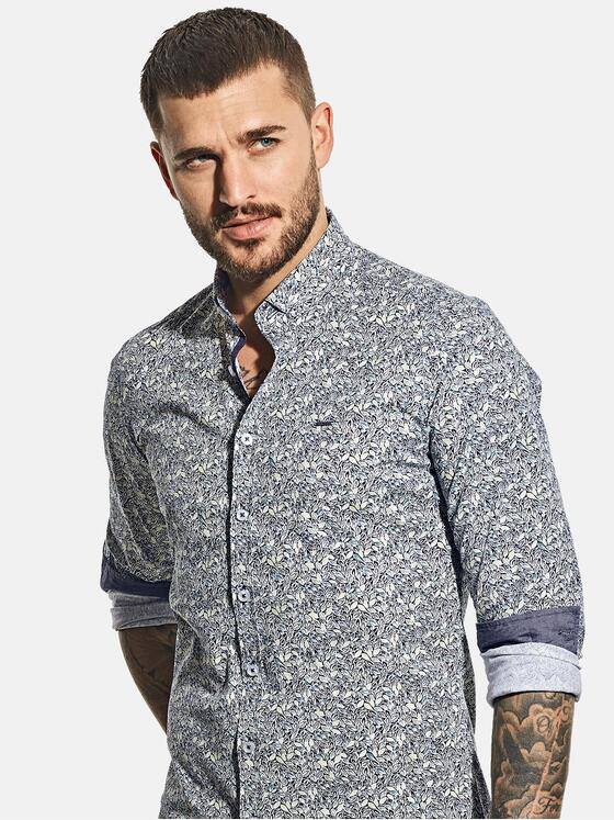 emilio adani Herren Floral bedrucktes Langarmhemd Türkis 30322