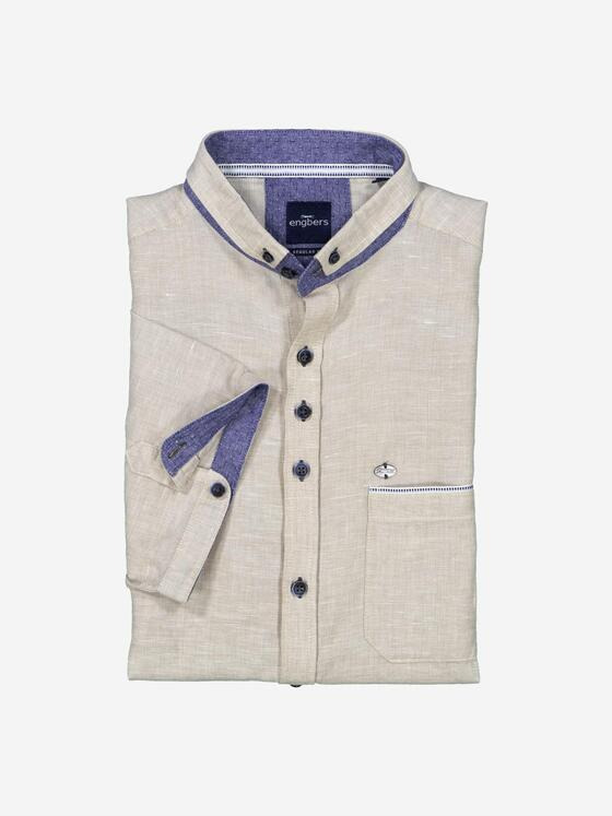 engbers Herren Kurzarm-Hemd mit Leinenanteil Beige 36588