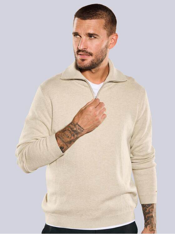 emilio adani Herren Pullover mit Troyerkragen Beige 35734
