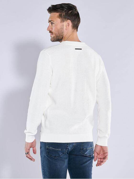 emilio adani Herren Pullover mit Polo-Kragen Weiß 38679