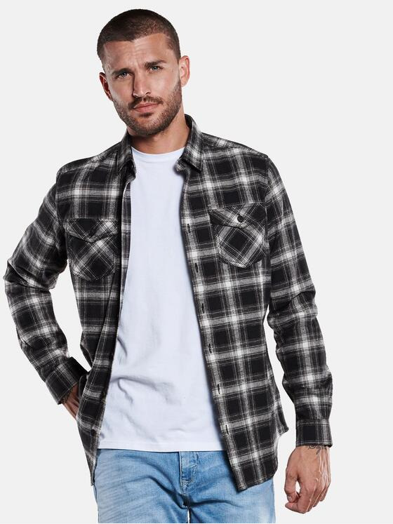 emilio adani Herren Overshirt kariert Schwarz 33671