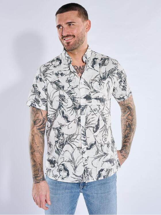 emilio adani Herren Kurzarmhemd mit floralem Muster Grau 40326