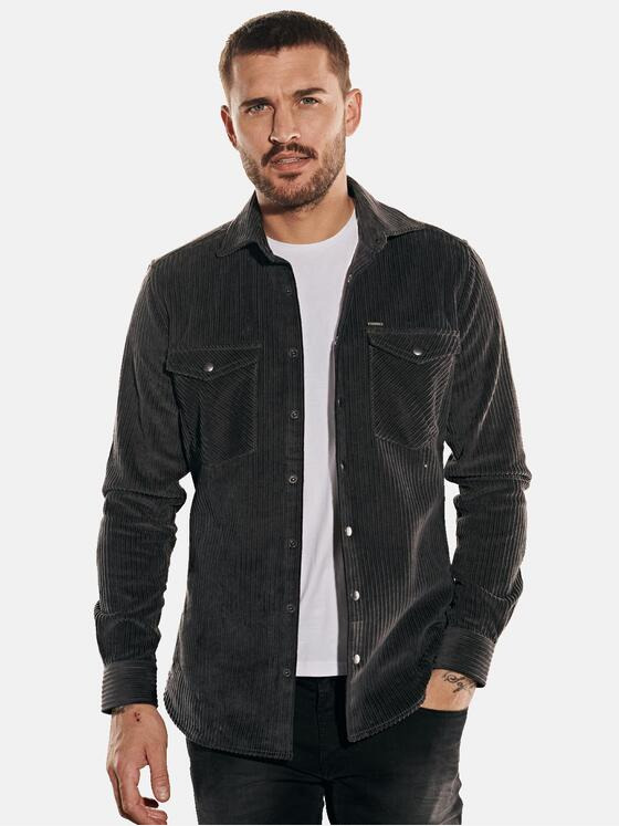 emilio adani Herren Langarm-Hemd aus Breitcord Grau 32061