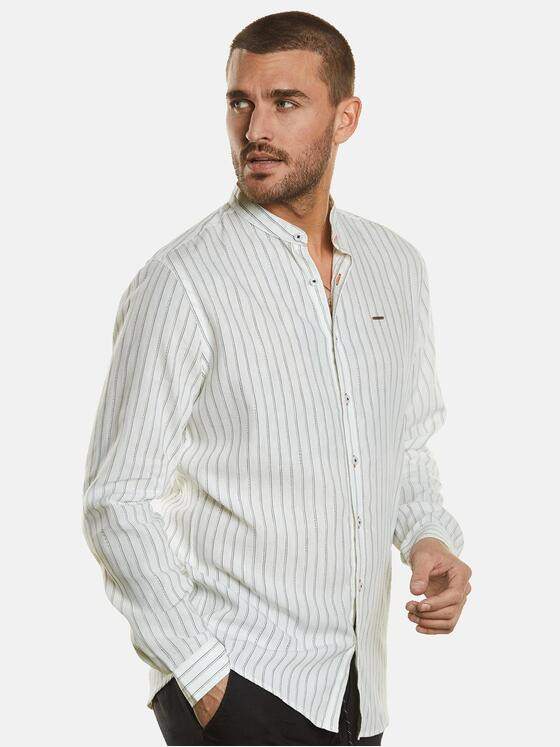 emilio adani Herren Langarm-Hemd mit Leinenanteil Weiß 34852