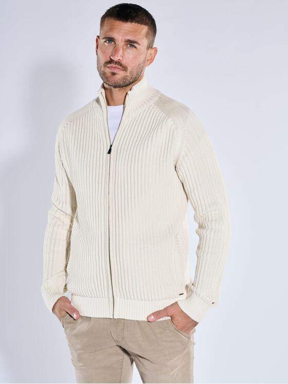 emilio adani Herren Strickjacke mit Rippstruktur Creme 39177