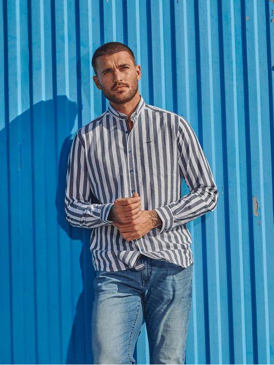 emilio adani Herren Langarm-Hemd gestreift Blau 32615