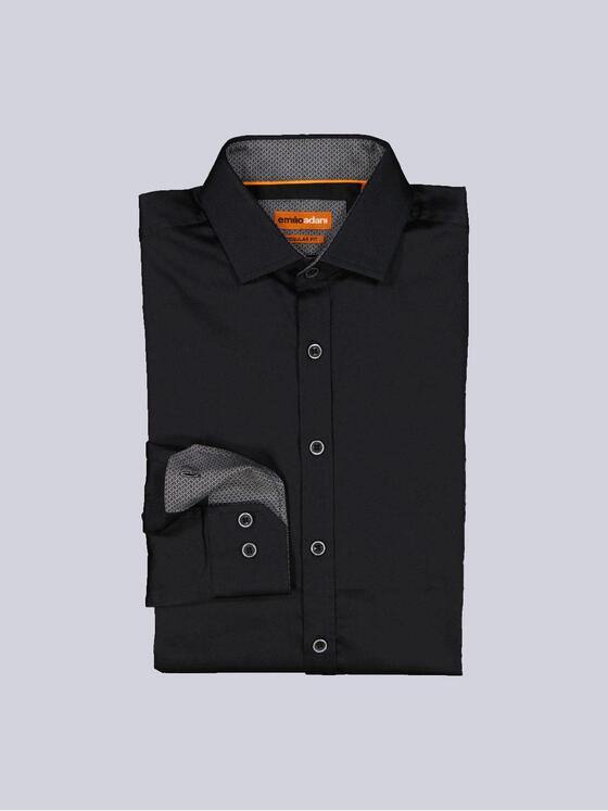 emilio adani Herren Langarm-Hemd mit Satinanteil Schwarz 39410