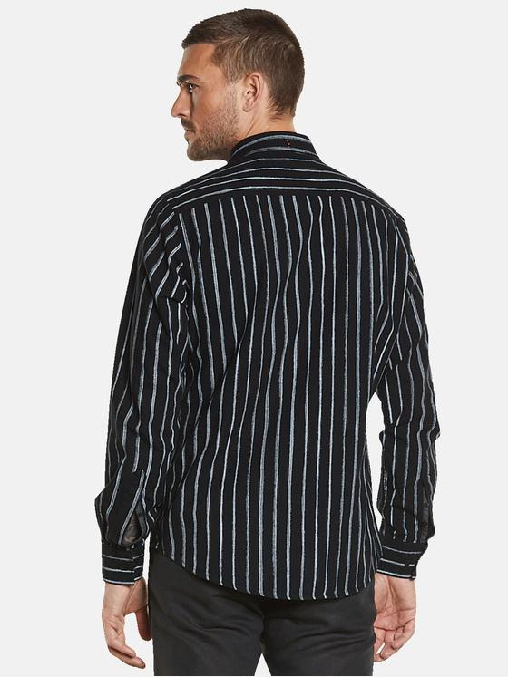 emilio adani Herren Langarm-Hemd gestreift Schwarz 34446
