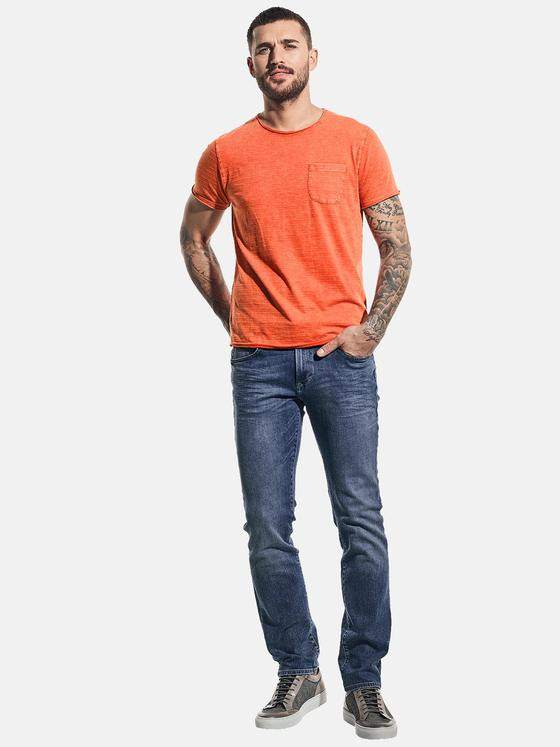 emilio adani Herren Streifenshirt aus softem Slub-Jersey Orange 31139