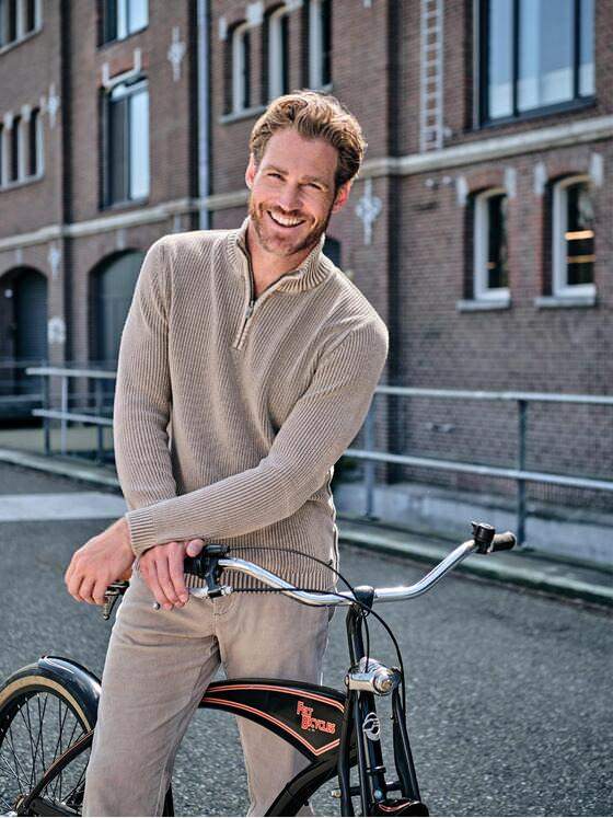 engbers Herren Pullover mit Rippstruktur Beige 39543