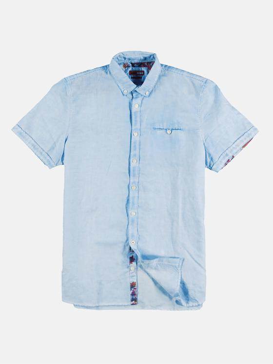 emilio adani Herren Kurzarmhemd mit floralen Kontraststoffdetails Blau 29771