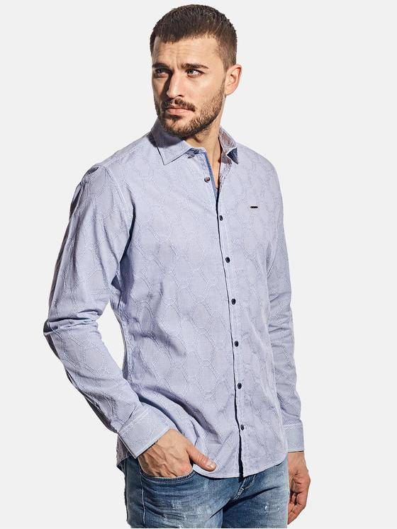 emilio adani Herren Langarmhemd mit Minikaro-Webung Blau 30534