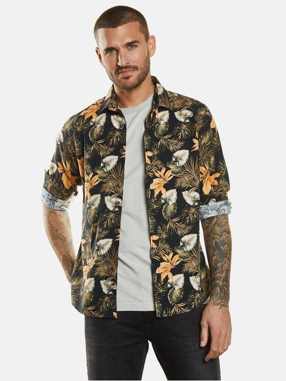 emilio adani Herren Langarm-Hemd gemustert Orange 34447