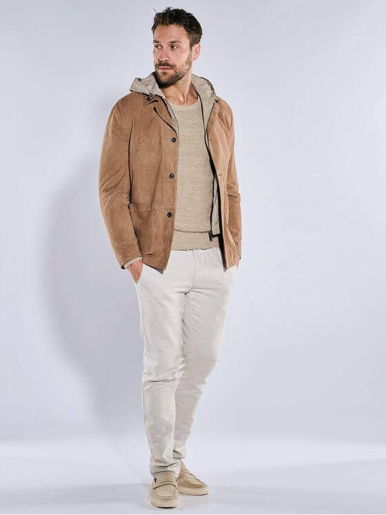 emilio adani Herren Lederjacke mit Inlet Braun 36518