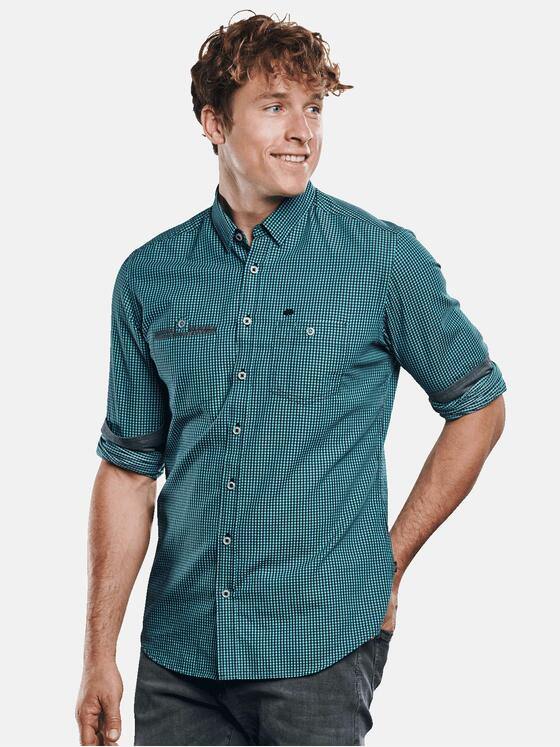 engbers Herren Langarmhemd im Vichykaro-Design. Petrol 30825