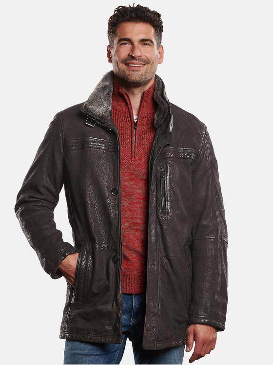 engbers Herren Lederjacke mit abnehmbarem Kragen Dunkelbraun 32254
