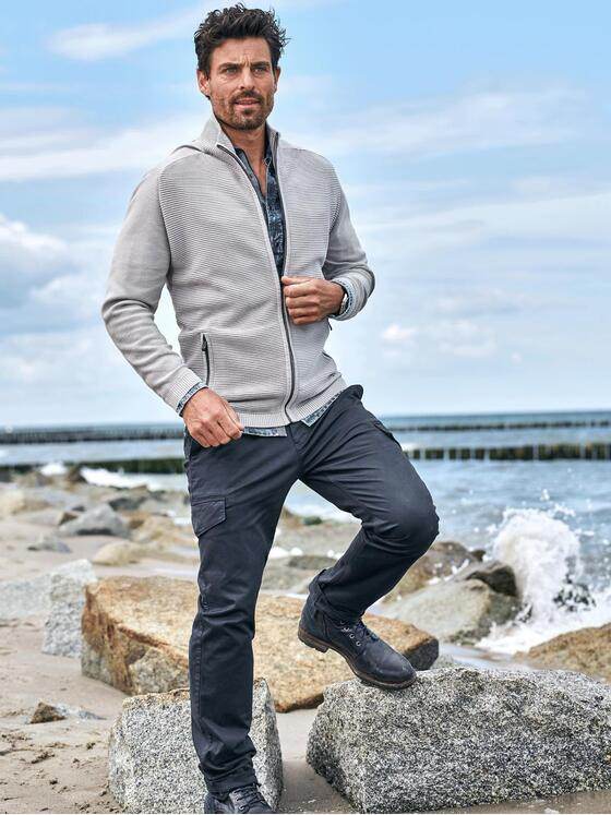 engbers Herren Cardigan in Ottomanstruktur Silbergrau 31963