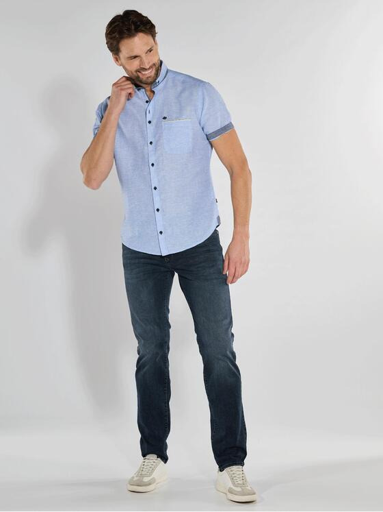 engbers Herren Kurzarm-Hemd mit Leinenanteil Blau 36590