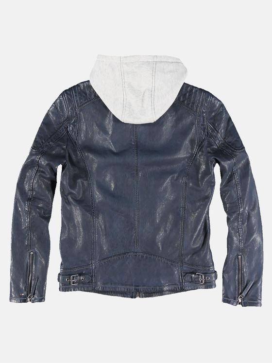 emilio adani Herren Sportive Lederjacke mit Sweatkapuze Blau 31061