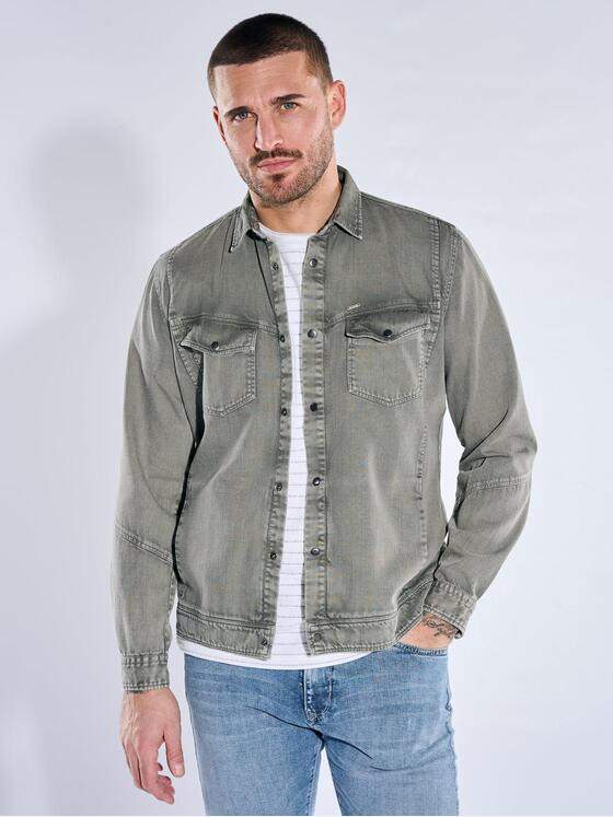 emilio adani Herren Overshirt mit besonderer Waschung Oliv 40333