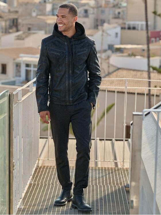 emilio adani Herren Lederjacke Schwarz 37999