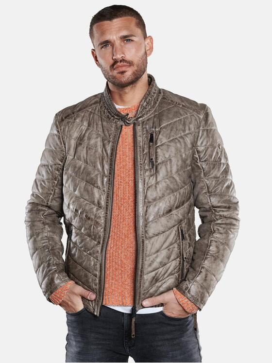 emilio adani Herren Lederjacke mit Steppung Braun 33525