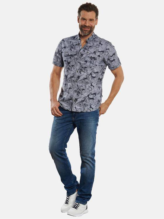 engbers Herren Kurzarm-Hemd gemustert Saphirblau 32818