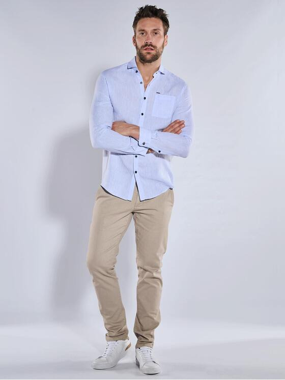 emilio adani Herren Langarm-Hemd aus Leinen Blau 36690