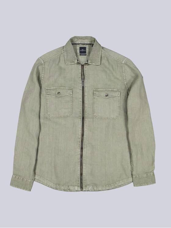 engbers Herren Leinen Overshirt mit Zipper Oliv 39986