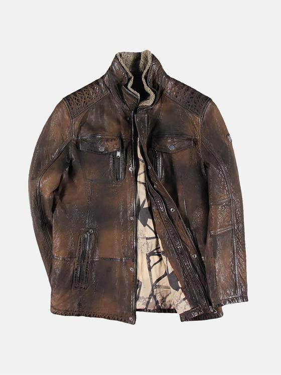 engbers Herren Lederjacke mit abnehmbarem Kunstpelz Braun 30160