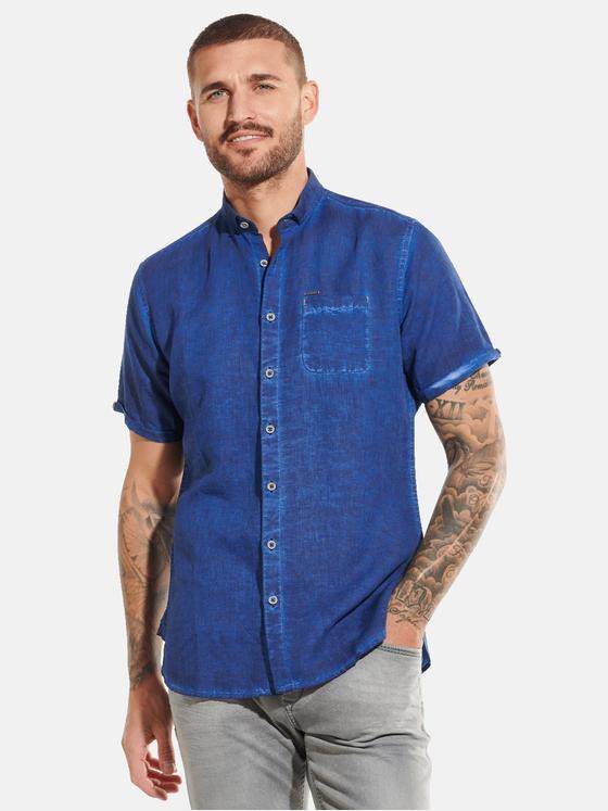 emilio adani Herren Kurzarm-Hemd uni Blau 31805