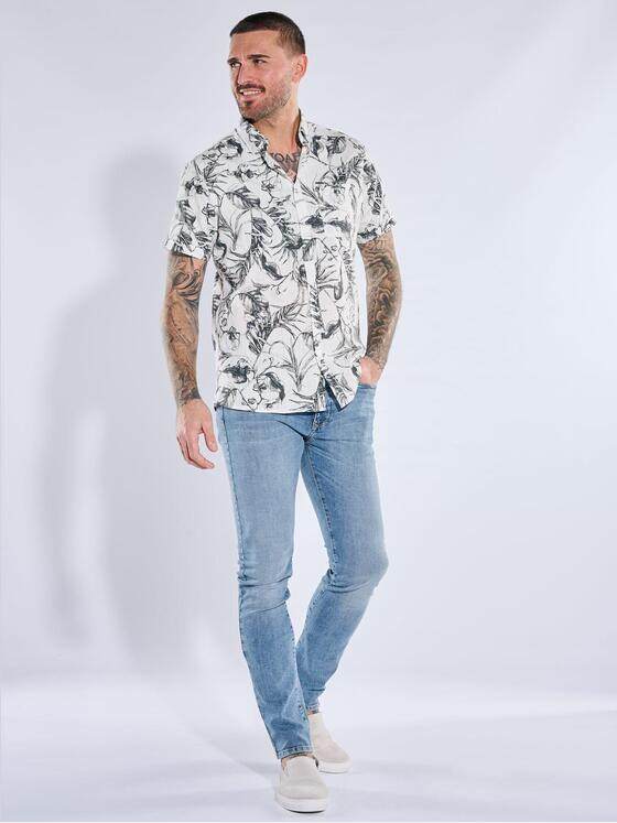 emilio adani Herren Kurzarmhemd mit floralem Muster Grau 40326