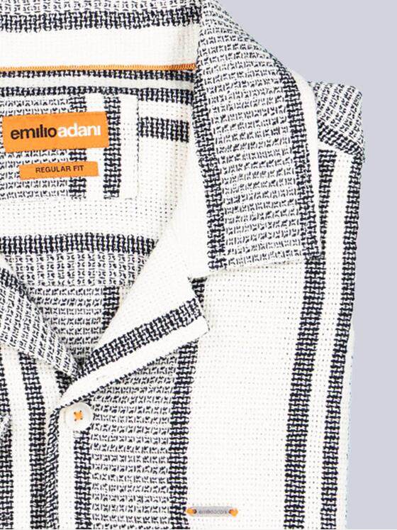 emilio adani Herren Kurzarm-Hemd gestreift Creme 39039