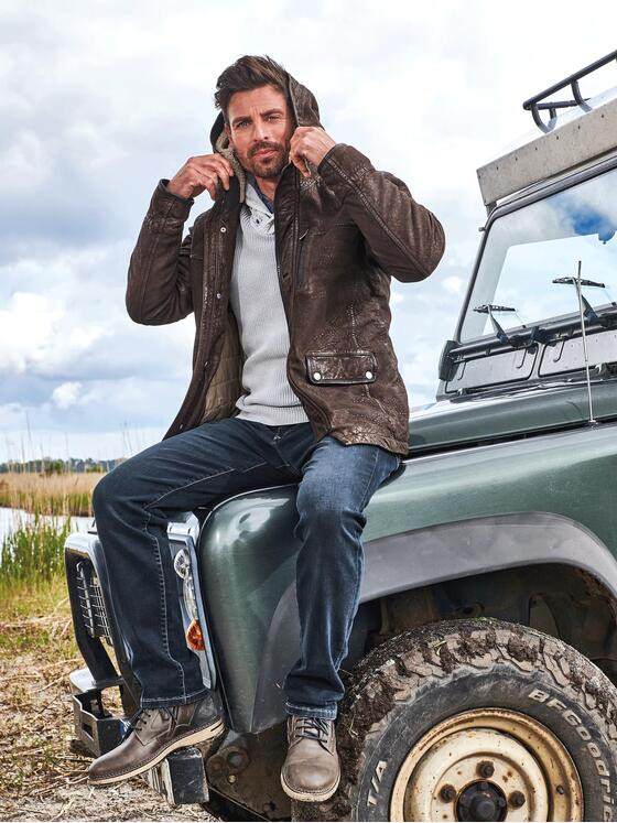 engbers Herren Lederjacke mit Kapuze Braun 31845