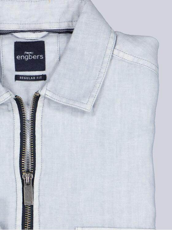 engbers Herren Leinen Overshirt mit Zipper Hellblau 40211