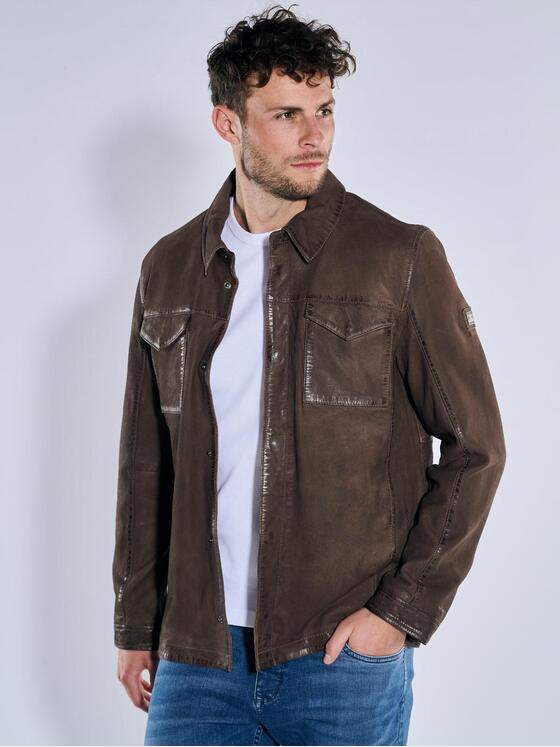 engbers Herren Lederjacke im Hemd-Design Dunkelbraun 39363