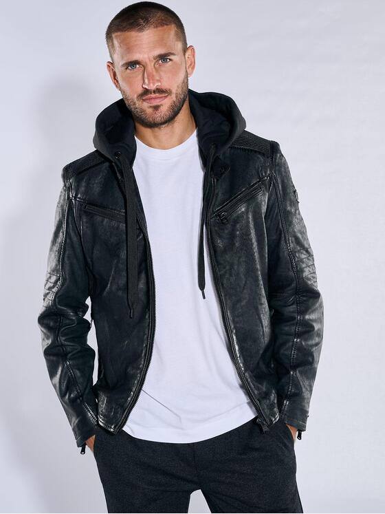 emilio adani Herren Lederjacke Schwarz 37999