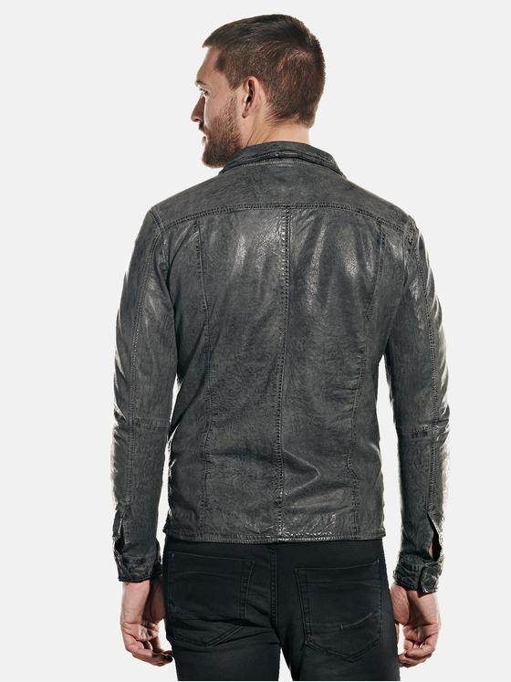 emilio adani Herren Lederhemd im used-Look Grau 31763