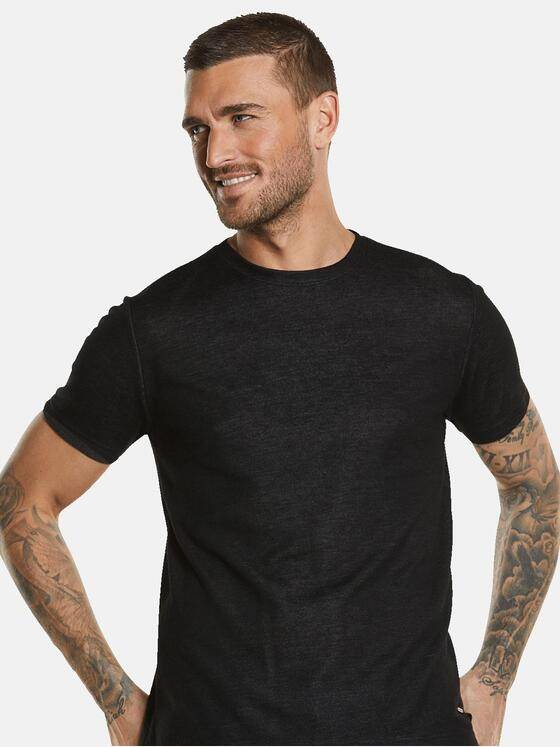 emilio adani Herren T-Shirt uni Schwarz 34489