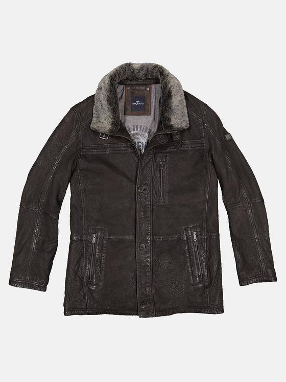 engbers Herren Lederjacke mit abnehmbarem Kragen Dunkelbraun 32254