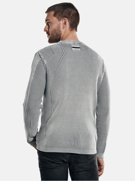 emilio adani Herren Rundhals-Pullover mit Strukturwechsel Grau 31978