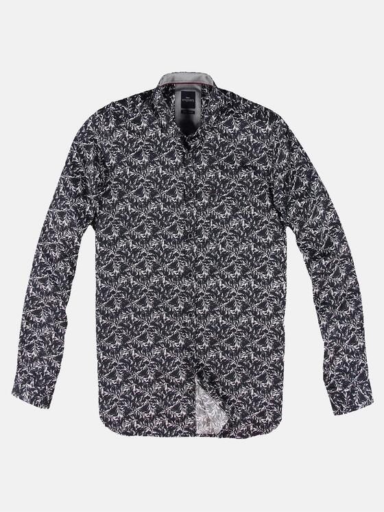 engbers Herren Langarmhemd mit floralem Muster Schwarz 30877