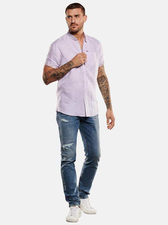 emilio adani Herren Kurzarm-Hemd aus Leinen Violett 34774